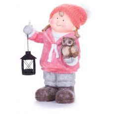 2.CLASS Figurka MagicHome Christmas, Mała dziewczynka z latarnią i sową, ceramika, 28x18,5x39,5 cm