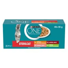 PURINA ONE STERILCAT Multipack kurczak, wołowina, łosoś i indyk w soku 40x85g