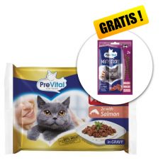 PreVital Fillet Selection Saszetki wołowina/łosoś w sosie 4 x 85 g + przysmak GRATIS