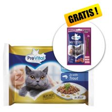 PreVital Fillet Selection Saszetki tuńczyk/pstrąg w galarecie 4 x 85 g + przysmak GRATIS