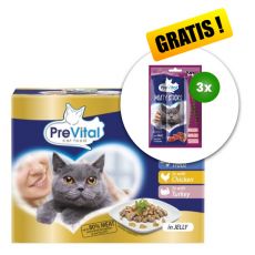 PreVital Fillet Selection Saszetki tuńczyk/pstrąg/kurczak/indyk w galarecie 12 x 85 g + 3 x przysmak GRATIS