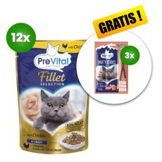 PreVital Fillet Selection saszetka z kurczakiem w sosie 12 x 85 g + 3 x przysmak GRATIS