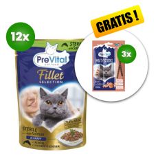 PreVital Fillet Selection Sterile saszetki łosoś w sosie 12 x 85 g + 3 x przysmak GRATIS