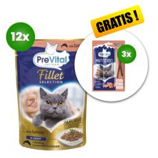 PreVital Fillet Selection saszetka z łososiem w sosie 12 x 85 g + 3 x przysmak GRATIS