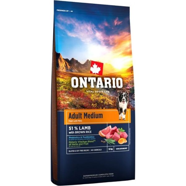 Ontario Adult Medium Lamb & Brown Rice 12 kg | ABC-ZOO