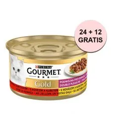 Konserwa Gourmet GOLD - grilowana i duszona wołowina i kawałki mięsa z kurczaka 85 g, 24+12 szt. GRATIS
