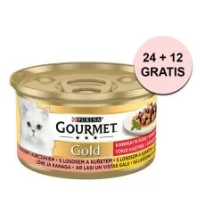 Konserwa Gourmet GOLD - kawałki łososia i mięsa z kurczaka w marynacie 85 g, 24+12 szt. GRATIS