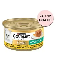 Konserwa Gourmet GOLD - Savoury Cake z mięsem z kurczaka i marchewką 85 g, 24+12 szt. GRATIS