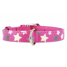 Świecąca skórzana obroża z gwiazdkami, różowa 38 - 49 cm, 25 mm