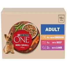 Purina ONE Mini Dog Adult saszetki dla ps&oacute;w kurczak, wołowina, jagnięcina w sosie 10x85 g