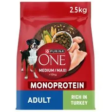 Purina ONE Medium/Maxi Adult Monoprotein karma dla ps&oacute;w z indykiem 2,5 kg
