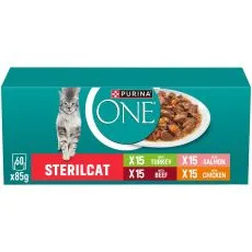 PURINA ONE STERILCAT Multipack kurczak, wołowina, łosoś i indyk w soku 60x85g