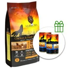 Ambrosia Adult All Breeds Chicken & Fresh Salmon 12 kg + 2 konserwy GRATIS