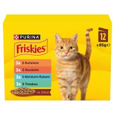 Friskies saszetki dla kot&oacute;w wołowina, kurczak, ryby morskie, dorsz w sosie 12 x 85 g