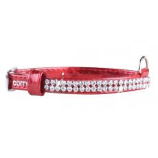 Błyszcząca, skórzana obroża z kryształkami - 18 - 21cm, 9mm - czerwona