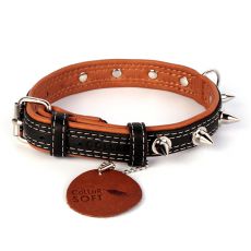 Skórzana obroża SOFT z kolcami - 30 - 39cm, 20mm, czarno-brązowy