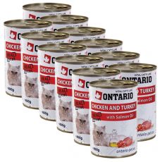 Konserwa ONTARIO dla kotów – kurczak, indyk, olej - 12 x400 g