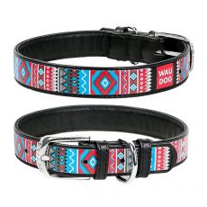 Skórzana obroża WAUDOG Ethno - czarna 1,5 cm x 27 - 36 cm