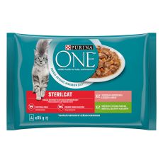 PURINA ONE STERILCAT z indykiem i fasolką szparagową w sosie, z łososiem i marchewką w sosie, 4 x 85 g