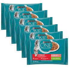 PURINA ONE STERILCAT z indykiem i fasolką szparagową w sosie, z łososiem i marchewką w sosie, 24 x 85 g