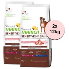 Trainer Natural Sensitive NO GRAIN Pork Adult Medium & Maxi 2 x 12 kg