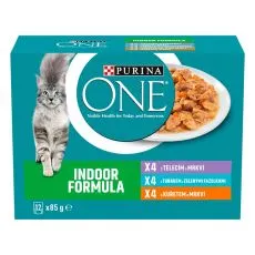 PURINA ONE INDOOR z cielęciną, tuńczykiem i kurczakiem w sosie 12 x 85 g