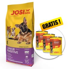 JOSIDOG Junior Sensitive 15 kg + 3 konserwy GRATIS
